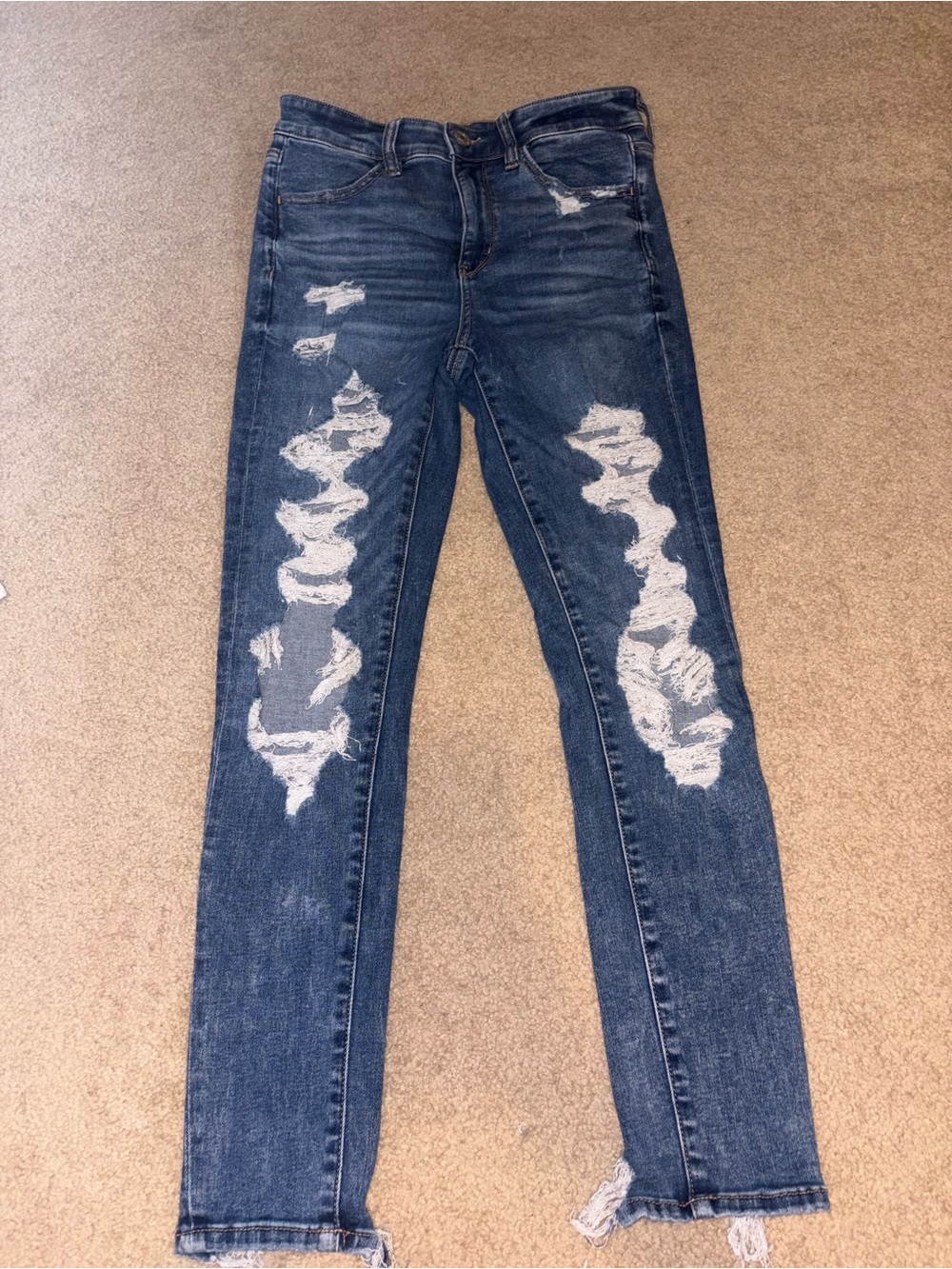 American Eagle Outfitters Dark Blue Distressed Skinny Jeans